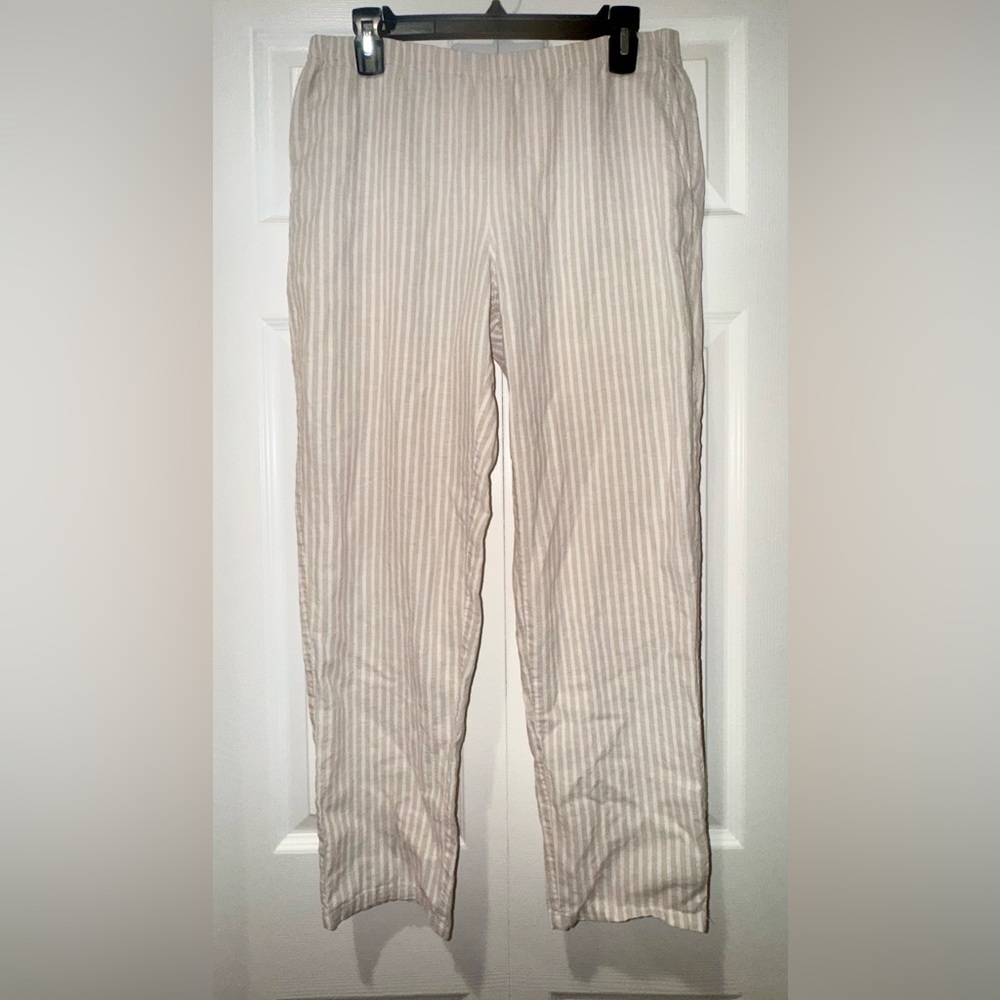 Eileen Fisher Hemp/Organic Cotton Striped Cream Pants. Size S. VGUC